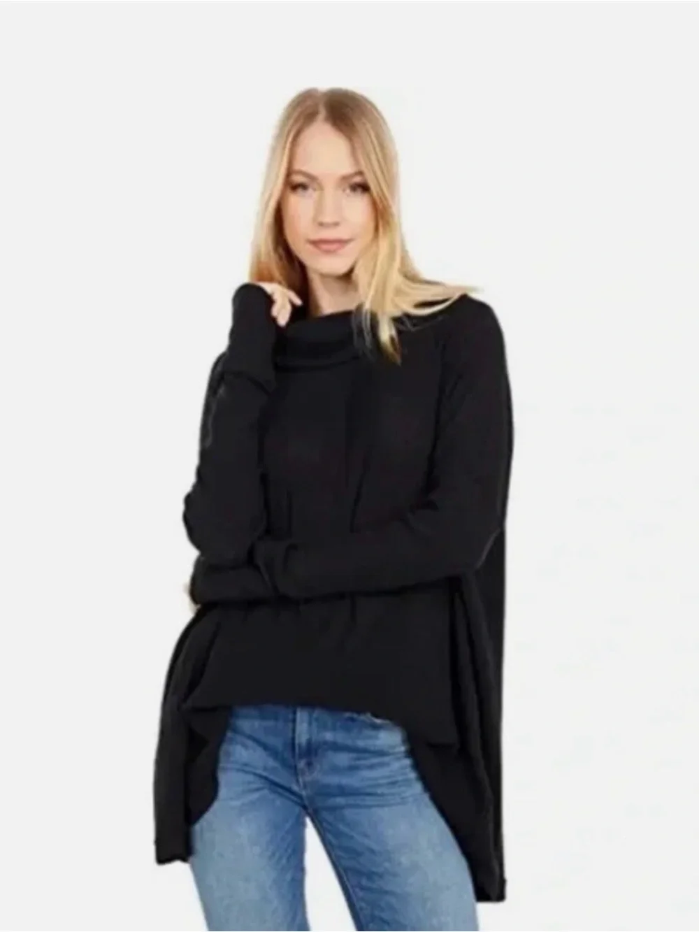 Free People | Juicy Black Cowl Neck Sweater